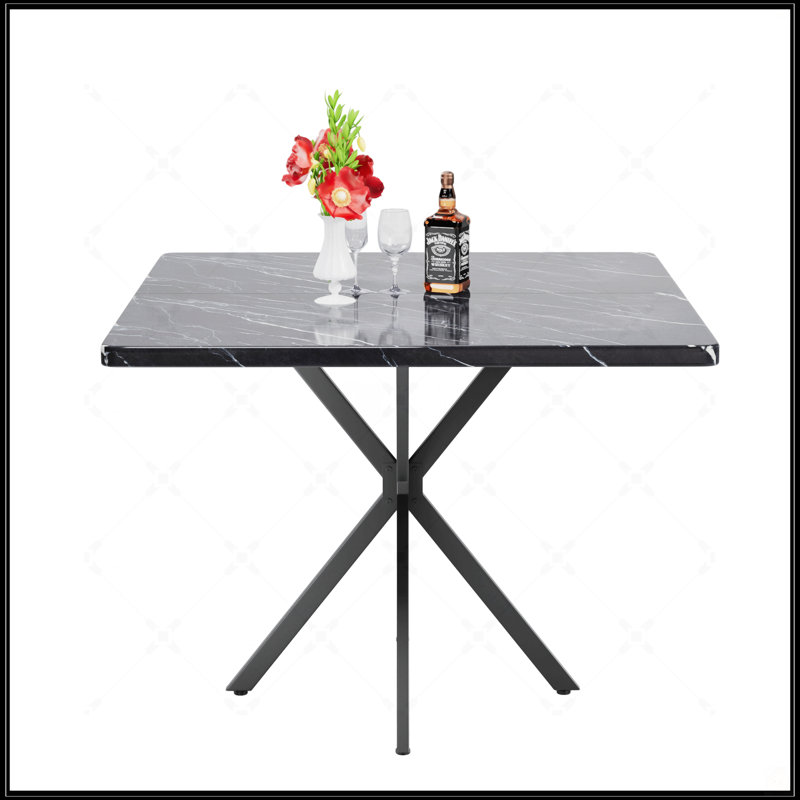 Table de salle à manger carrée, Noir, Marbre