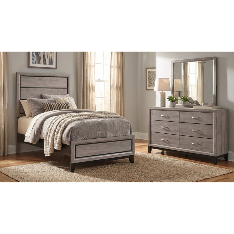 Ensemble de chambre à coucher 3 pièces Sutter, Taupe, Ensemble de 3 pièces : lit, commode, miroir, Lit simple