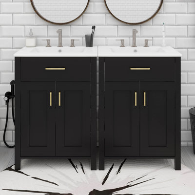 Meuble-lavabo moderne de 48 pouces avec lavabo en céramique, tiroir rabattable, tablettes de porte à double couche
