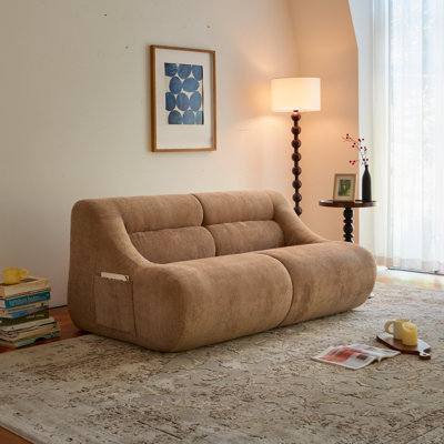 63'' W 2 Seater Couch, Chenille Deep Loveseat Sofa With Side Pocket For Living Room(Brown)