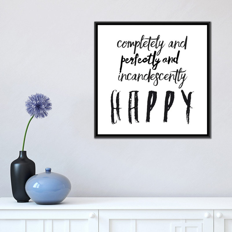 « happy », reproduction sur toile, H 18 po x l 18 po x P 1,5 po, Toile avec cadre noir, Pas de tapis