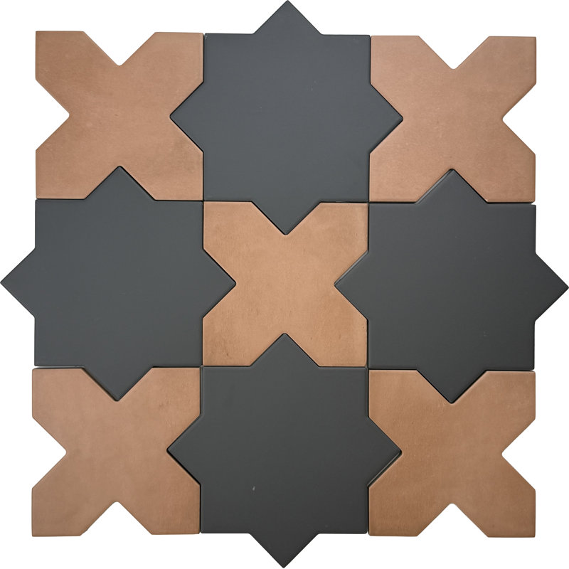 Seville Graphite Black 7 in. Star with Terracotta 5 in. Cross Matte Porcelain Wall and Floor Tile (10.62 sq ft/case) - 68 Pack