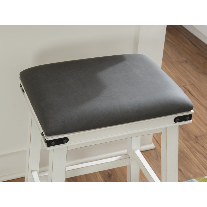 Raymond Upholstered Faux Leather Counter Stool with Solid Wood Frame, Off White/Gray, Counter Stool (24” Seat Height)