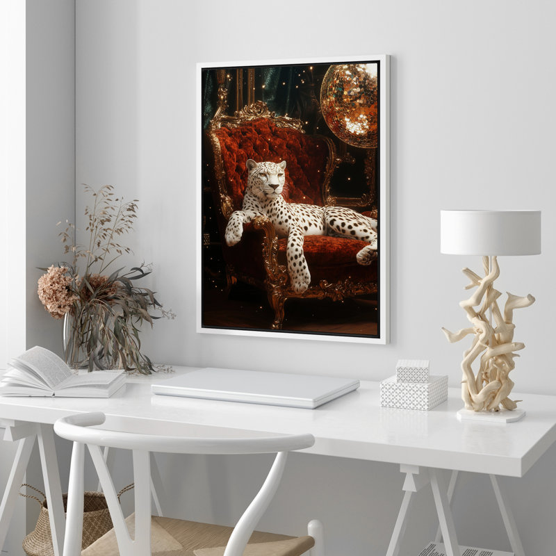 Reproduction d'art sur toile encadrée de guépard classique sur un canapé, animaux élégants, Blanc, H 36 po x l 24 po