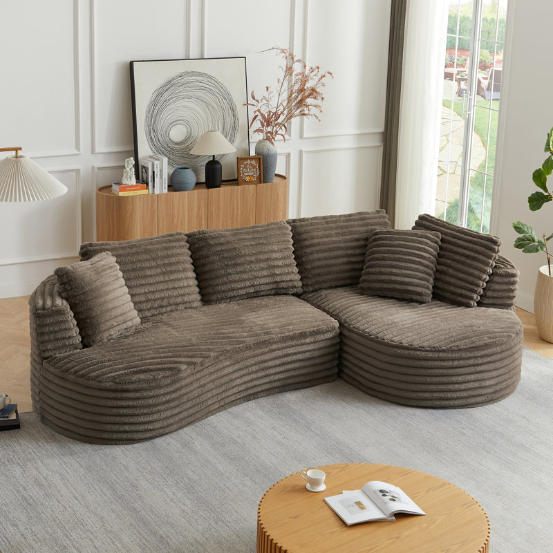 Canapé modulaire moderne en L incurvé avec un design minimaliste et aucun assemblage requis, Dark Brown