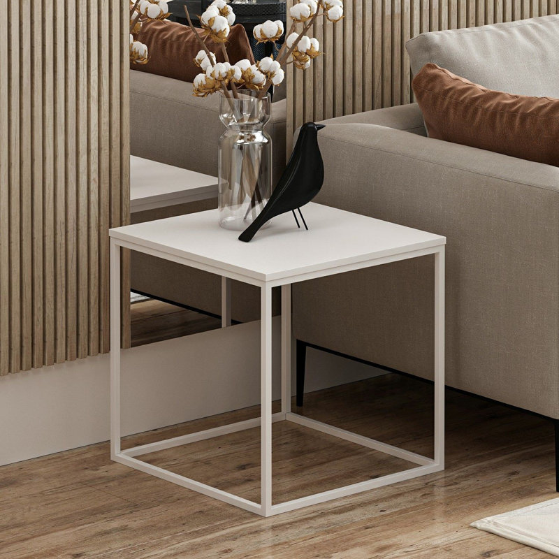 Table d'appoint Elegant Scandinavian, blanc, 20,5 po x 19,7 po x 19,7 po | 100% panneau de particules enduit de mélamine, épaisseur: 0,7 pouce | Structure en métal robuste | Design moderne, parfait pour le salon et la chambre à coucher