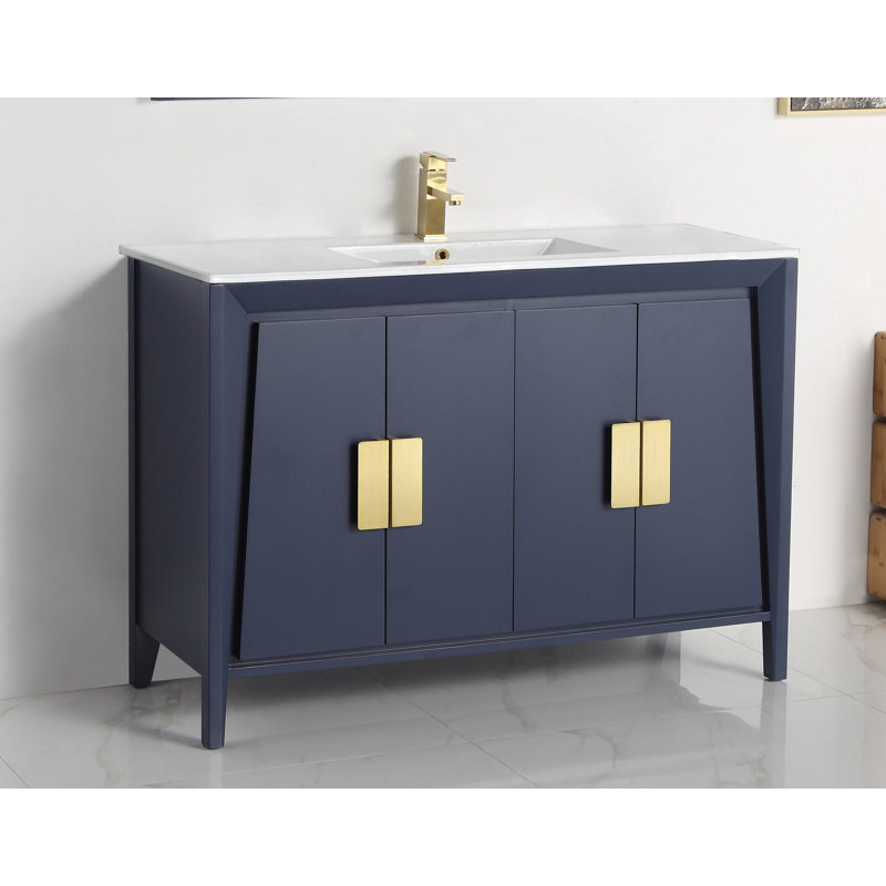 Larvotto Navy Blue 47.75'' Single Bathroom Vanity with Ceramic Top