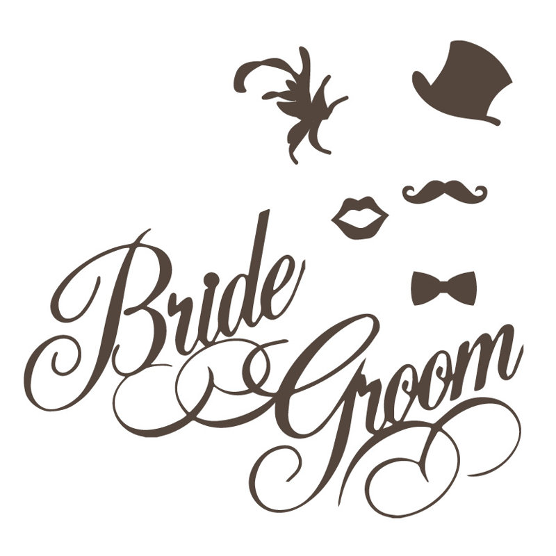 Décalcomanie murale rétro mariage, Brun, H 24 po x l 25 po x P 0,01 po