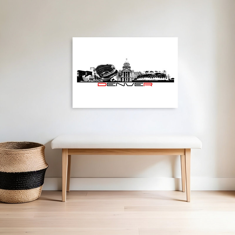 Ville de Denver, silhouette, architecture contemporaine abstraite, art mural de la ville, 24" H x 36" W