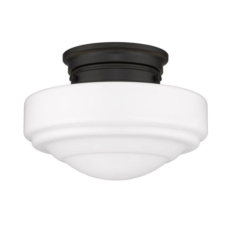 Melora Glass Semi Flush Mount, Vintage Milk Glass, Matte Black