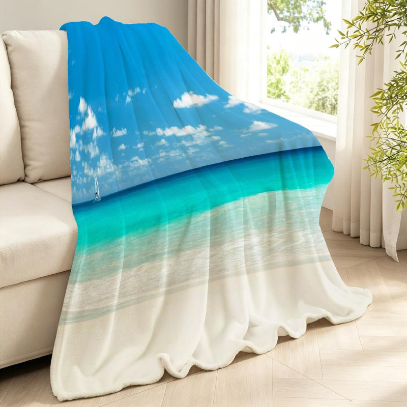 Jeté en molleton blanc ultra doux en flanelle, imprimé sable d'un côté, Throw 40" x 50"
