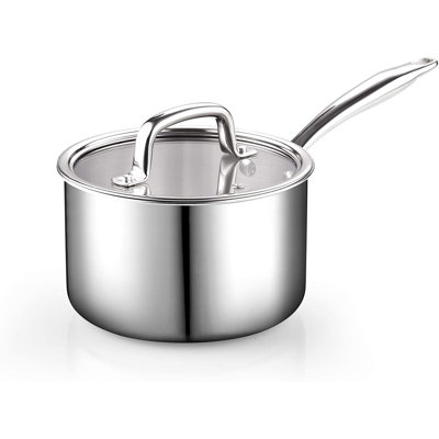Cook N Home Stainless Steel Sauce Pan with Lid, 3 Quart 3-Ply Full Clad Small Kitchen Pot, Dishwasher & Oven Safe, Compatible All Cooktops