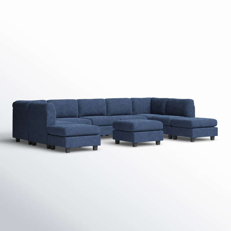Canapé modulaire de coin avec repose-pieds de 150 po Barnum, Mélange de polyester bleu foncé