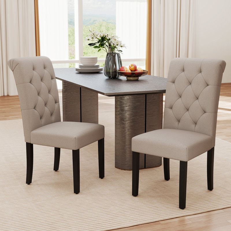 Barbagallo Tufted Parsons Chair, Taupe Polyester