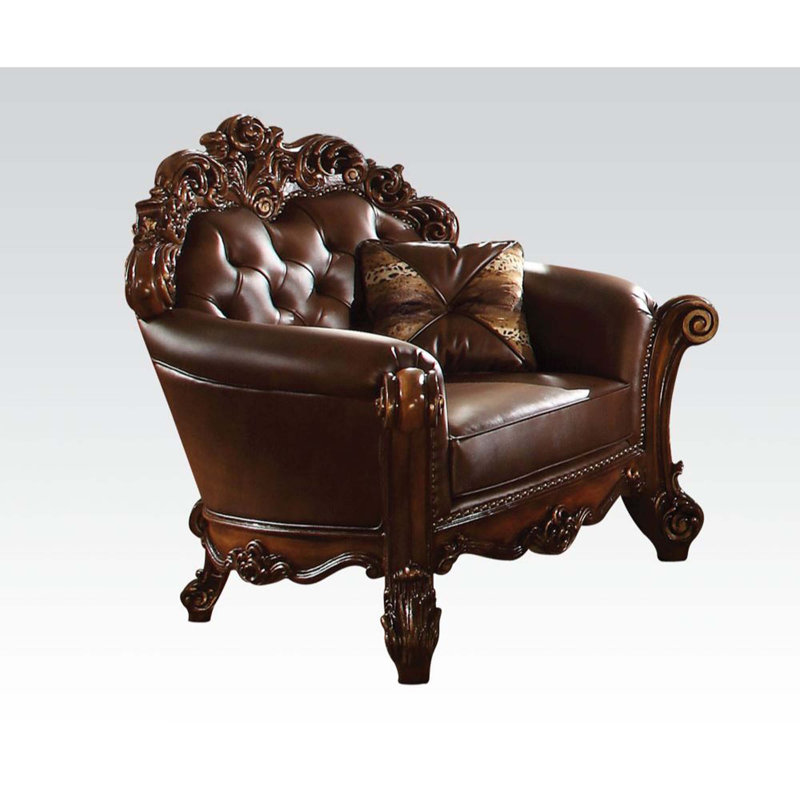 Haslet 48" Wide Tufted Armchair, Cherry Faux Leather