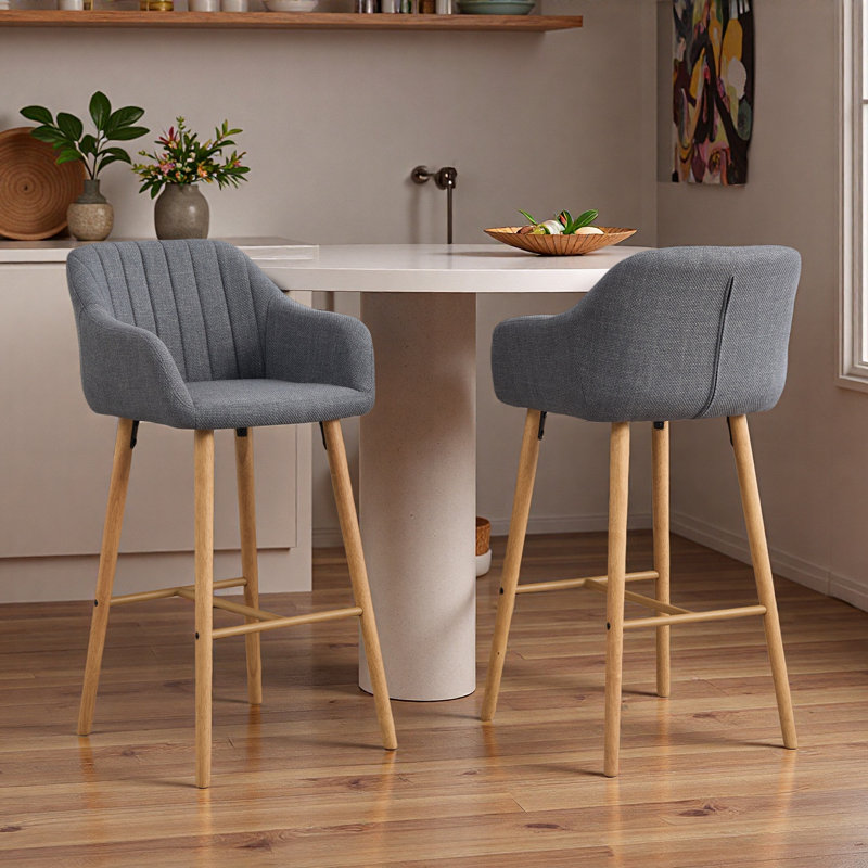 Ensemble de 2 tabourets de bar modernes avec îlot de cuisine avec dossier, accoudoirs, repose-pieds et pieds en bois massif