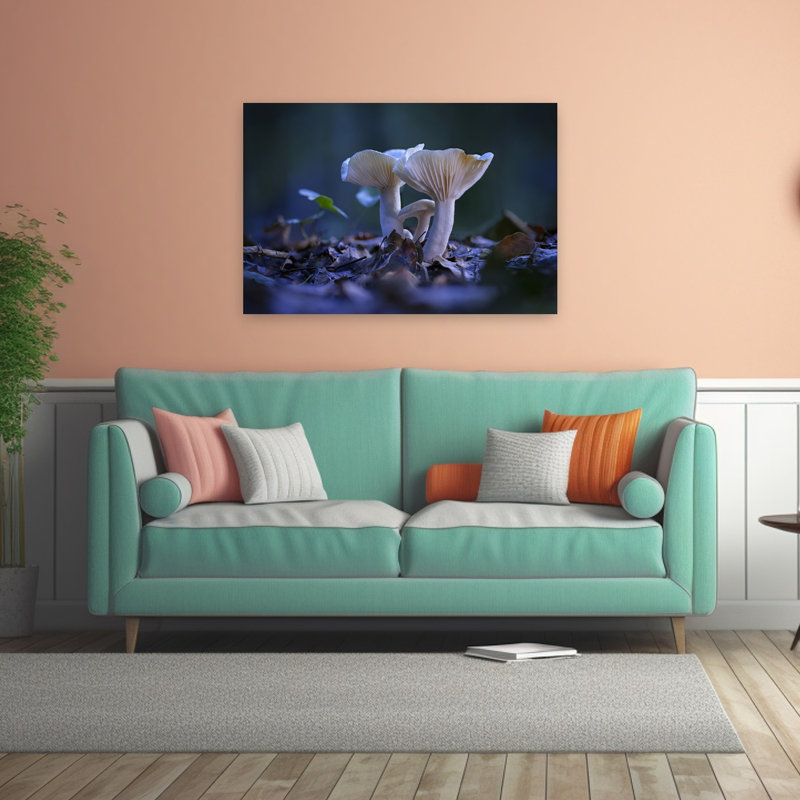 Champignons de la forêt tranquille - Affiche murale délicate, biologique et paisible représentant une forêt d'automne