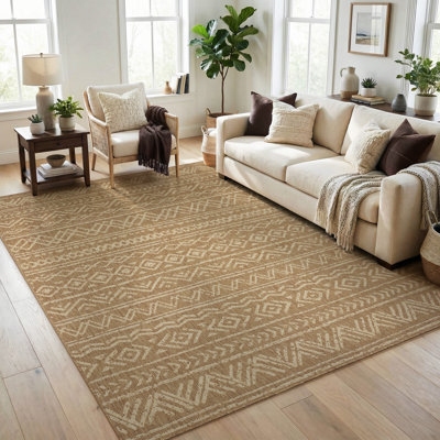 Tapis intérieur / extérieur beige Boho résistant aux rayons UV