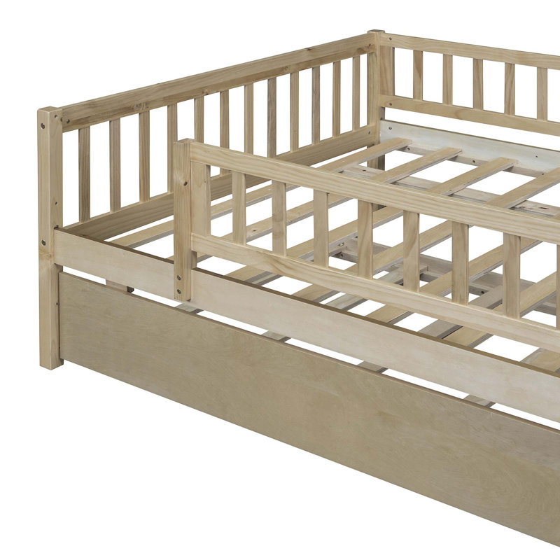 Kids Daybed Wood Bed with Two Drawers, Natural, Full