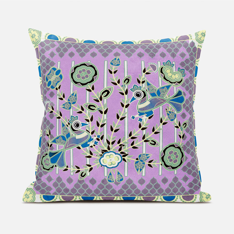 Housse et insert de coussin décoratif en polyester pour l'intérieur et l'extérieur, 18 po x 18 po, Mauve / Vert / Jaune