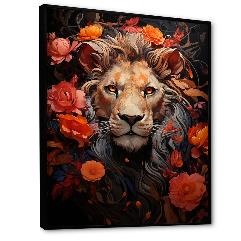 «Fierce Guardian Lioning I» sur toile, Cadre flottant noir, H 40 po x l 30 po x P 1,5 po
