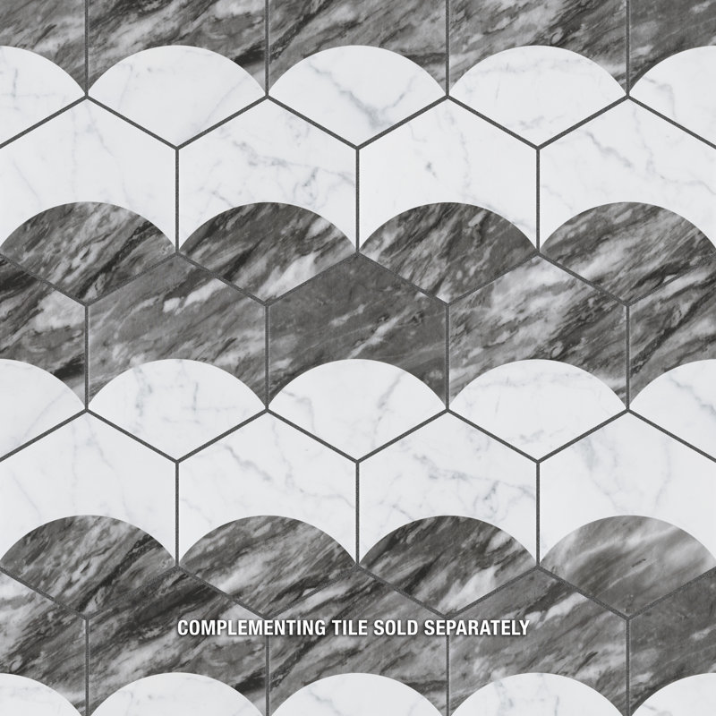 Classico Bardiglio Moon 7" x 8" Porcelain Marble Look Wall & Floor Tile, Dark