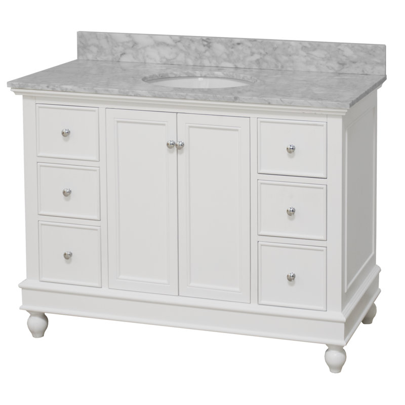 Ferdinand 48'' Single Bathroom Vanity with Top, White, Carrara Marble