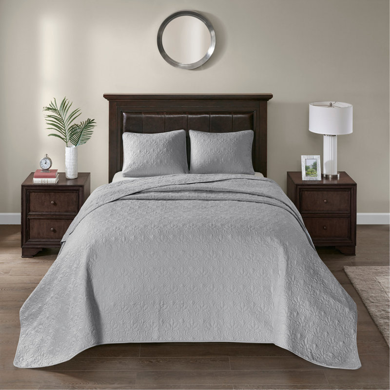 Ensemble de couvre-lit réversible gris grand, Gris, Couvre-lit de grande taille + 2 taies décoratives