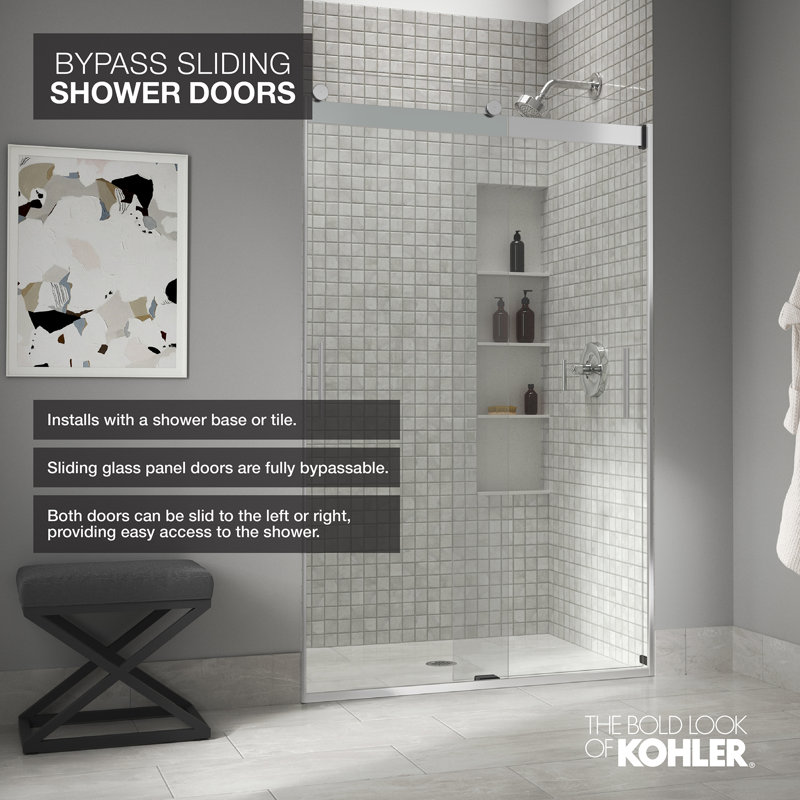 Revel 59.63" x 70" Double Sliding Shower Door with CleanCoat® Technology, Bright Polished Silver, Crystal Clear