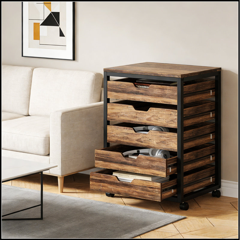 Commode de rangement mobile de style industriel avec bureau spacieux pour imprimante, idéale pour l'organisation de bureau et l'efficacité