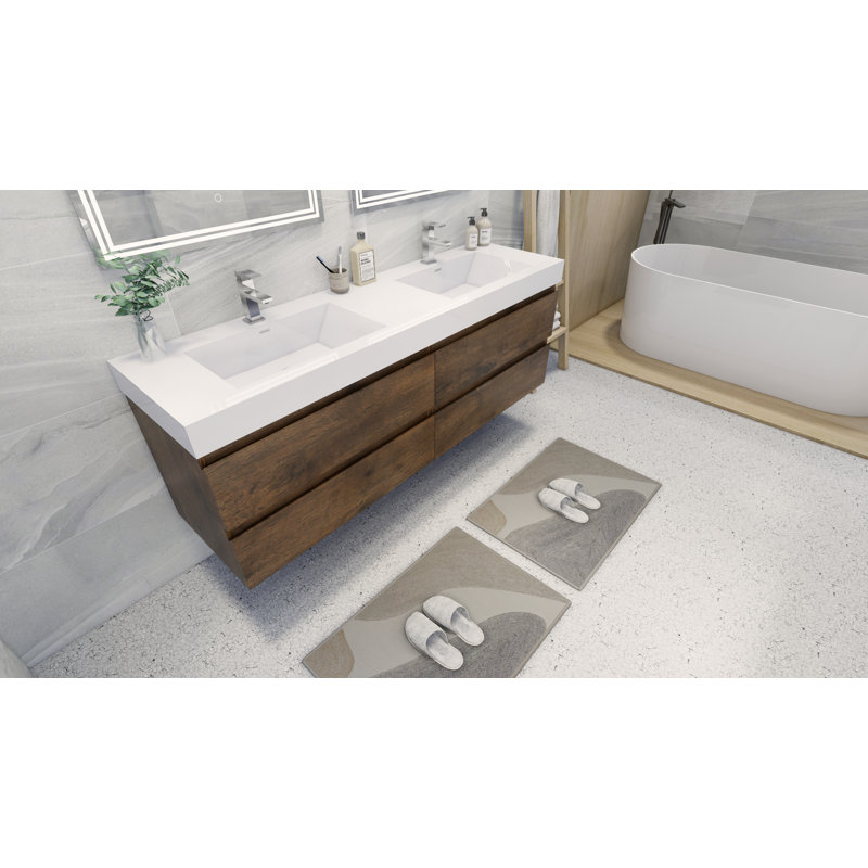 Hartsock Double Bathroom Vanity with Acrylic Top, Rosewood