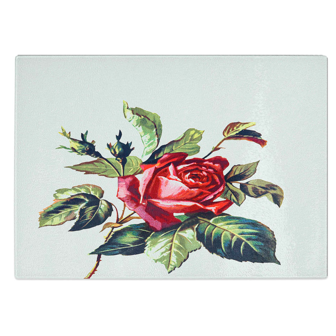 Tempered Glass Rose Illustration Chopping Board