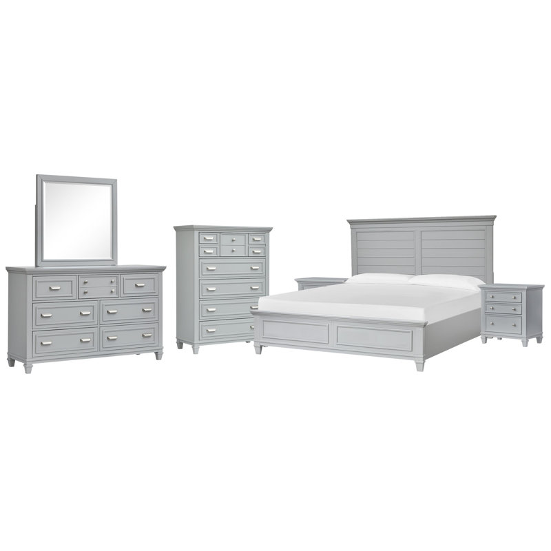 Commode 2 tiroirs Monti California, gris, Très grand californien, 6 Pcs:Bed,2Nightstand,Dresser,Mirror,Drawer Chest