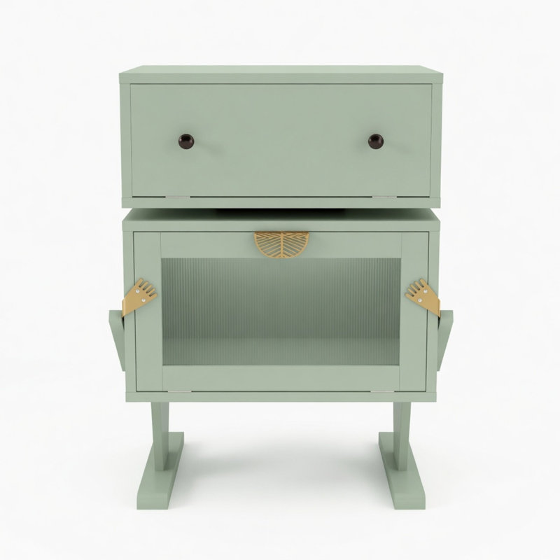 Table de bout à DEL 20,7 "en forme de robot avec tiroir rotatif et armoire de rangement, Green