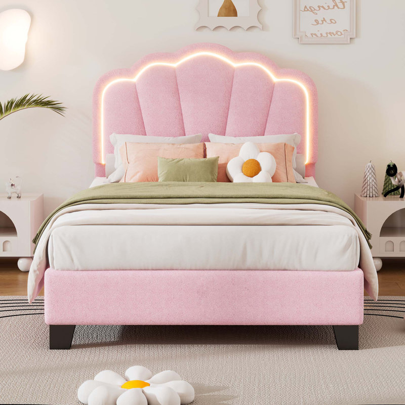 Lit tapissier en forme de fleur, tête de lit élégante avec bande lumineuse DEL