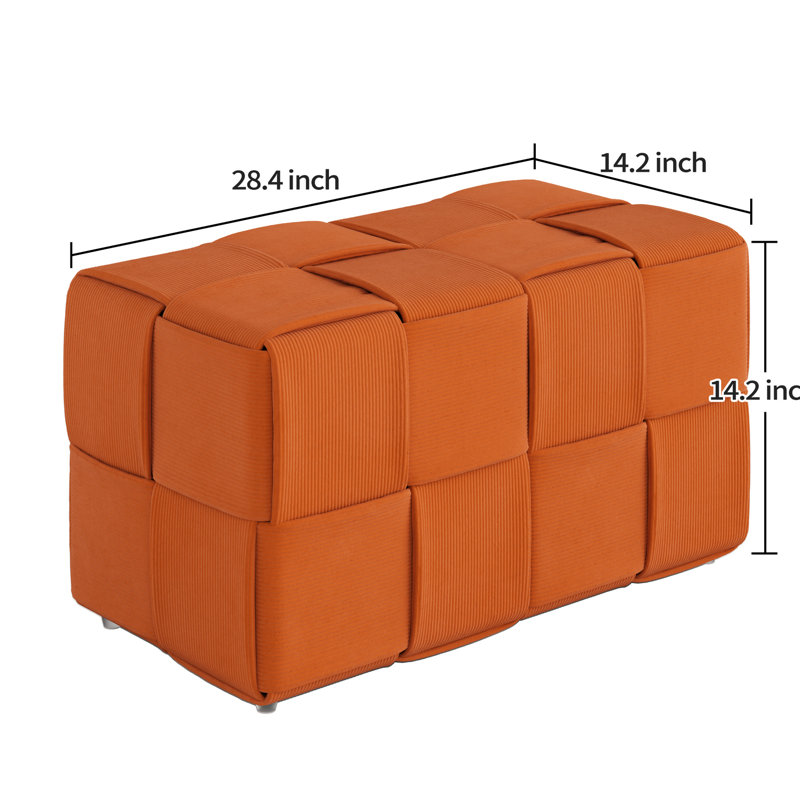 Square Corduroy Woven Design Foot Rest Brown Stable For Standing And Sitting Contemporary Style Primary Living Spaces Wood Frame