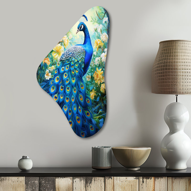 Tavarous - art mural asymétrique en forme de paon Boomerang, H 31 po x l 17 po