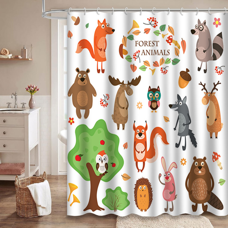 Rideau de douche mignon avec 12 crochets, L 72 po x l 84 po