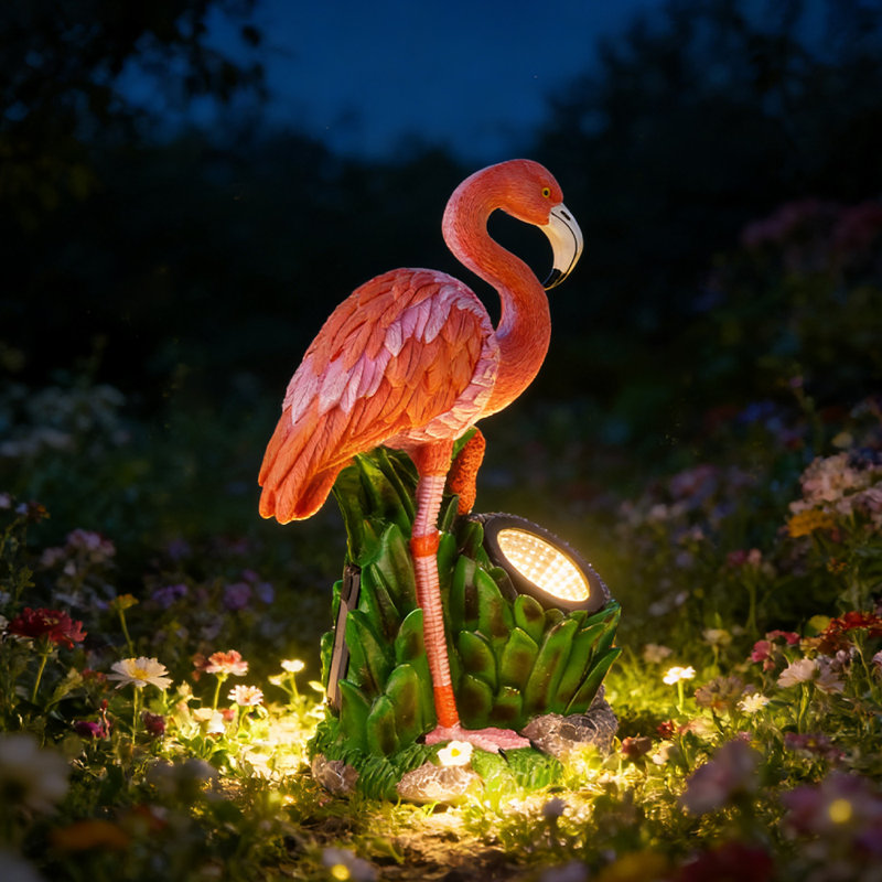 Statue de jardin flamant rose en résine avec projecteur, figurine d'extérieur 10 po pour sentier de jardin
