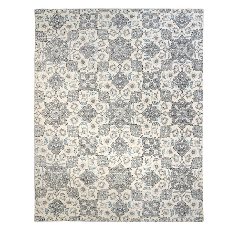 Tapis tissé à la machine ivoire Gurdial, Rectangle 8 pi 10 po x 12 pi 5 po