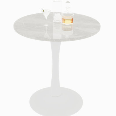 27.6 - Inch Round White Pedestal Coffee Table With Marble Style Pedestal, Suitable For 2 4 Person Home Use Tabletop, Modern Design Various Settings