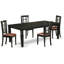 Ensemble de table de cuisine 5 pièces pour 4 personnes comprenant une table rectangulaire à rallonge papillon et 4 chaises de salle à manger en lin, 107 x 213 cm, noir-547472788-547472791-547472793