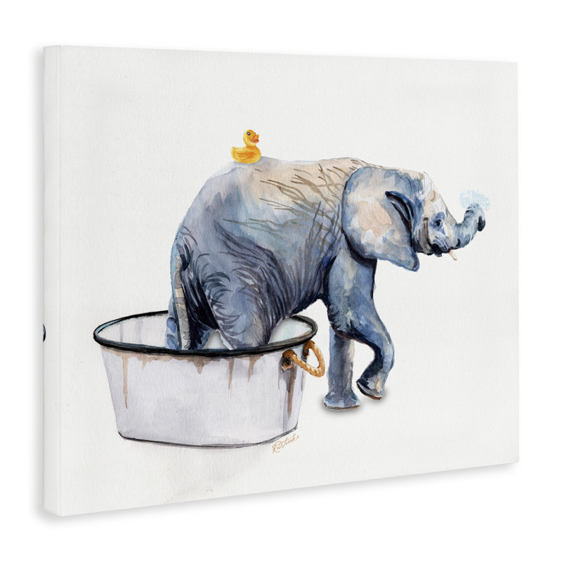 Charmant éléphant rustique dans un bain moussant par Jennifer Redstreake - reproduction d'art, H 14 po x l 11 po x P 1,5 po