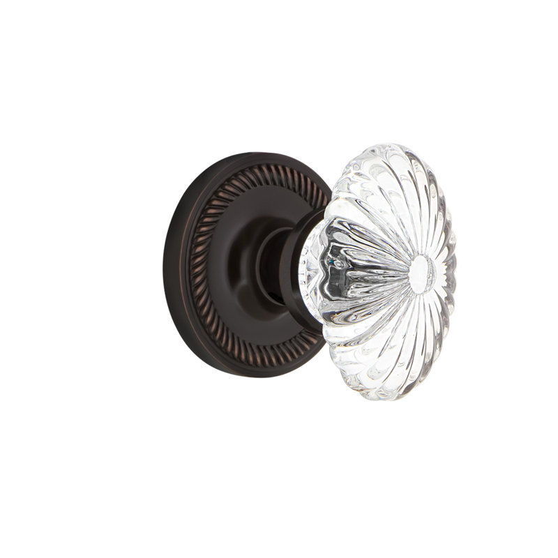 Crystal Fluted Oval Interior Mortise Door Knob with Rope Rosette, Timeless Bronze