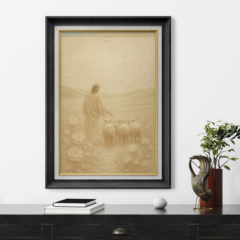 «Serene Shepherd With Flock» dans des tons neutres et doux, impression sur toile encadrée, H 36 po x l 26 po x P 1,5 po