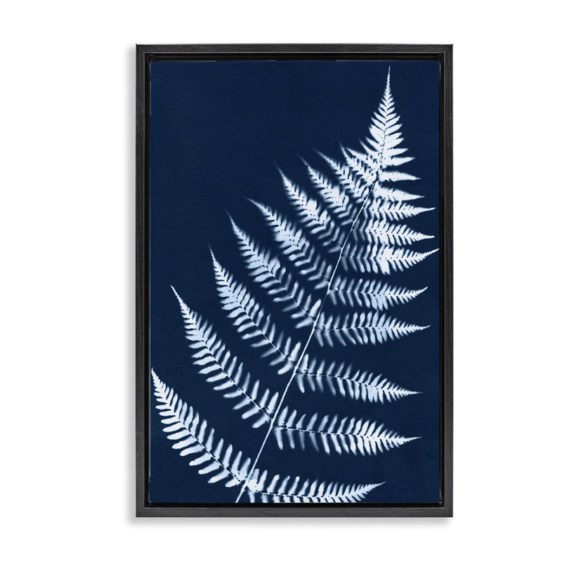 Toile flottante encadrée «Blue Fern Impression» par Jason Johnson, H 25 po x l 17 po, Cadre flottant noir de jais