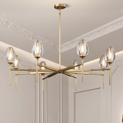 Brijan 54" Modern 8-Light Chandelier with Cylinder Glass Shades for Living Room, Dining Room