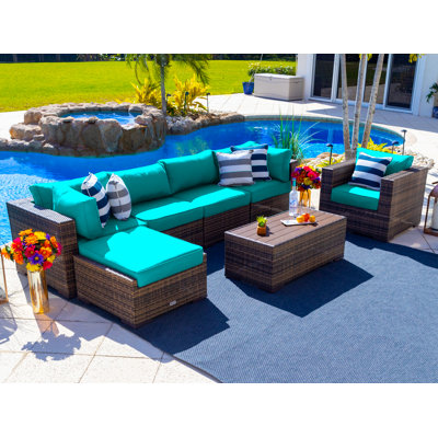 Sorrento 7 Piece Rattan Sectional Seating Group with Cushions by Latitude Run
