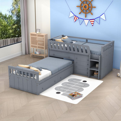 Twin Over Twin Seven Drawers Wood Bunk Bed by Harriet Bee