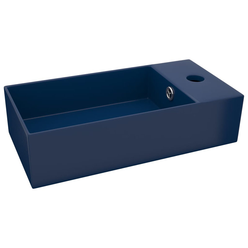 Belfry Bathroom Kettering 480mm L x 250mm W Ceramic Rectangular Sink with Overflow, Dark Blue